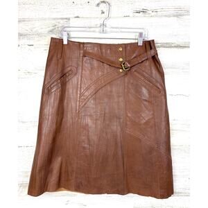 Vero Moda Womens L Brown Leather Lance Western Boho Buckle Pencil Midi Skirt NEW